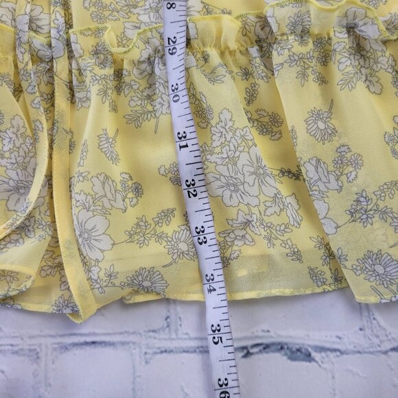 NWT 1.STATE yellow Floral Ruffle Skirt short sleeve mini Dress size M - Picture 4 of 11